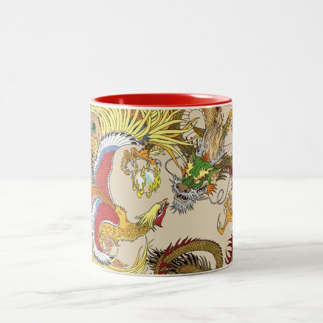 Chinesischer Drache und Phoenix Zweifarbige Tasse (Mittel)