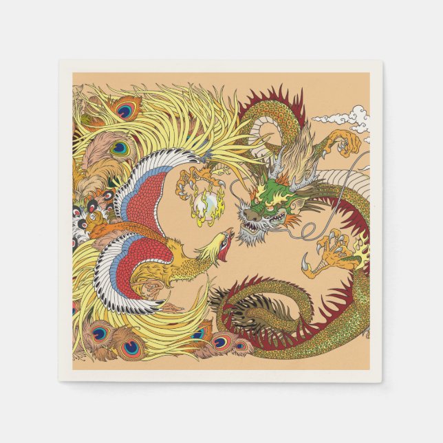 Chinesischer Drache und Phönix Serviette (Vorderseite)