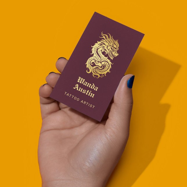 Chinesischer Drachenburgund und Goldener Tattoo-Kü Visitenkarte (Von Creator hochgeladen)