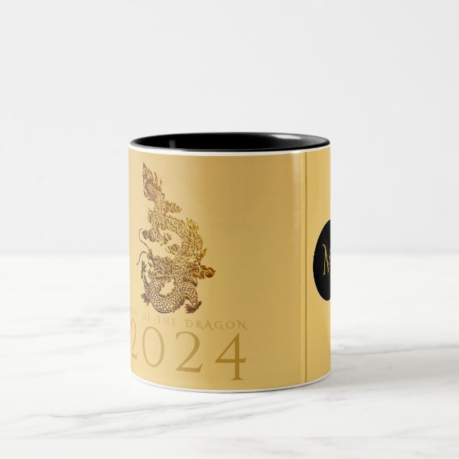 Chinesischer Drachenjahr 2024: Elegantes Monogramm Zweifarbige Tasse (Mittel)