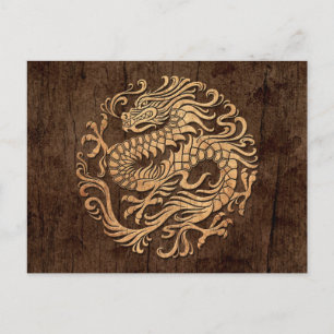 Chinesischer Drachenzirkel mit Holzkörneffekt Postkarte