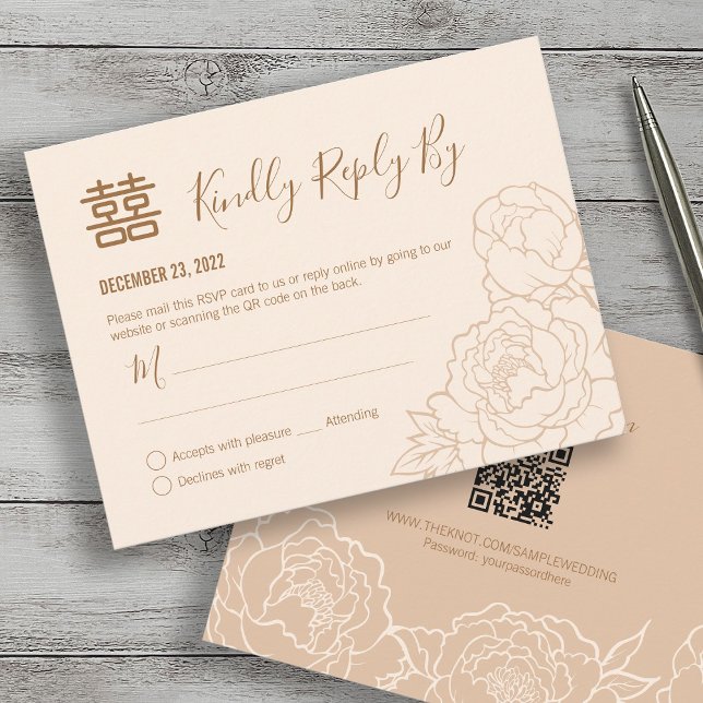 Chinesischer Eleganpeony Wedding RSVP mit QR-Code (Von Creator hochgeladen)