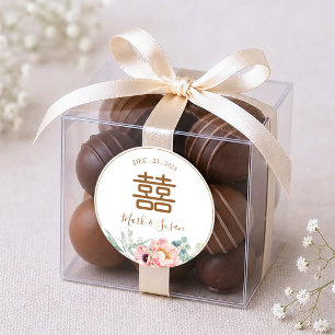 Chinesischer eleganter Pfingstrosen-Doppelglück-Ho Runder Aufkleber