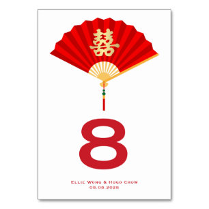 Chinesischer Fächer und Doppeltes Glück   Chinesis Tischnummer