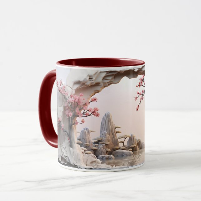 Chinesischer Garten & Cherry Blossom Keramik Kaffe Tasse (Vorderseite Links)