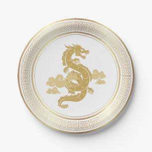 Chinesischer Golddrache für das neue Jahr Pappteller