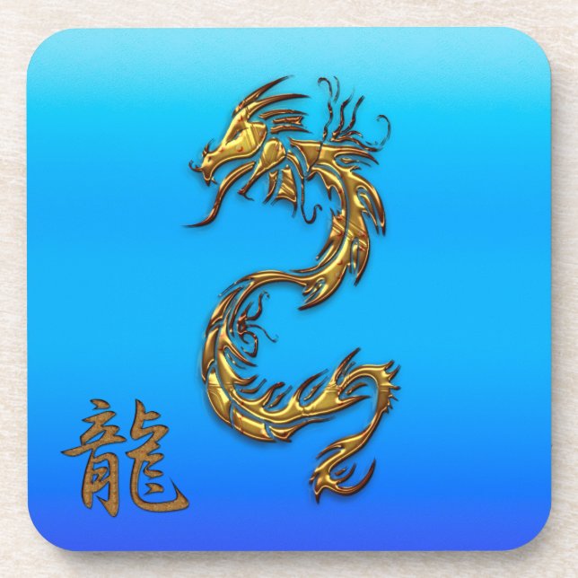 Chinesischer Goldener Drache über die blauen Trink Getränkeuntersetzer (Vorderseite)