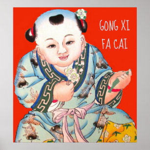 Chinesischer Gong Xi Fa Cai Neujahrs-Buddha Poster
