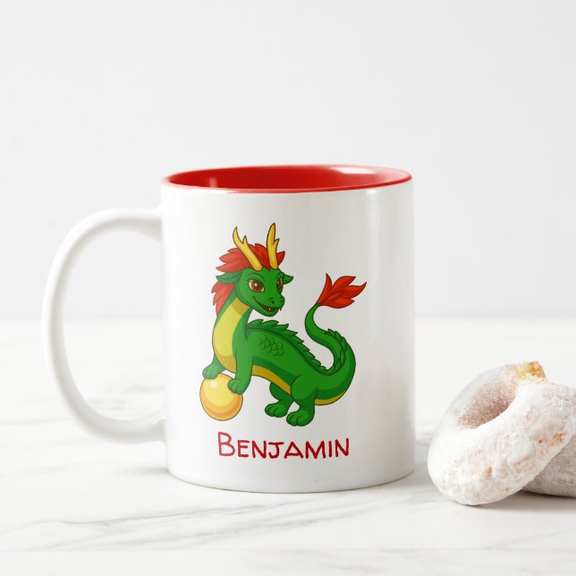Chinesischer Grüner Drache Benutzername Zweifarbige Tasse (Mit Donut)