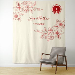 Chinesischer Hintergrund der Magnolia Red Cream Wandteppich