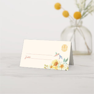 Chinesischer Hochzeitgelber Blumenvogel Platzkarte