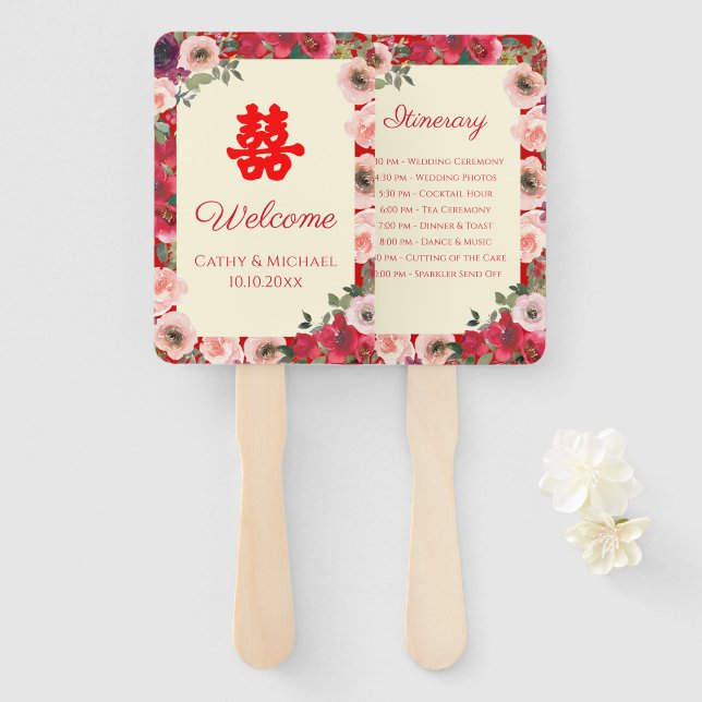 Chinesischer Hochzeitsgarten Doppelglücksprogramm Fächer (Vorne und Hinten)