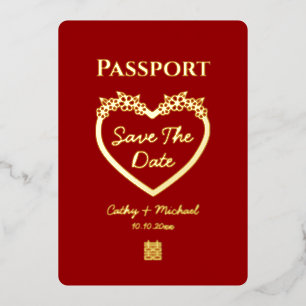 Chinesischer Hochzeitspass Save the Date Folieneinladung