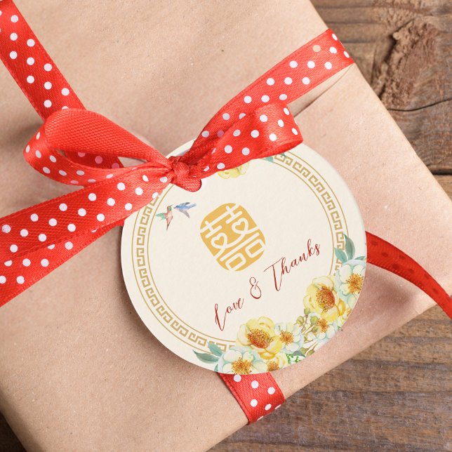 Chinesischer Hochzeitsrahmen Gelbblütenvogel Geschenkanhänger (Von Creator hochgeladen)