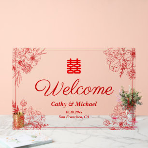 Chinesischer Hochzeitsroter Blumenrahmen Orientali Acrylschild