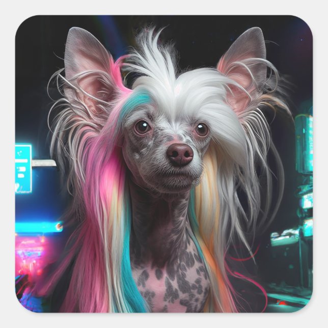 Chinesischer Hund - Neon City Night Sticker (Vorderseite)
