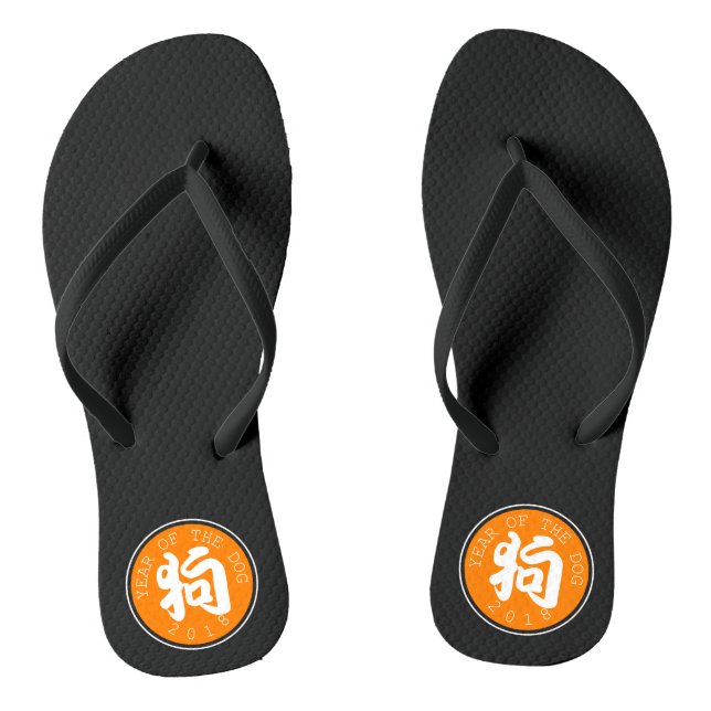 Chinesischer Hundefaktor Jahr Symbol Orange Circle Flip Flops (Fußbett)