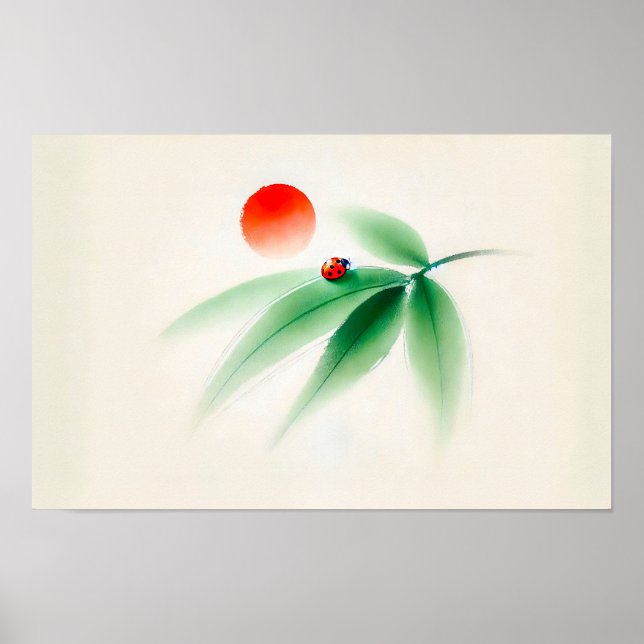 Chinesischer Ink Ladybug auf Bamboo Poster (Vorne)