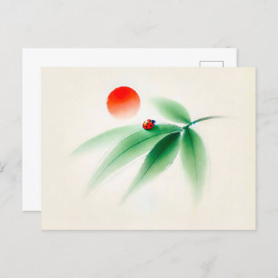 Chinesischer Ink Ladybug auf Bamboo Postkarte