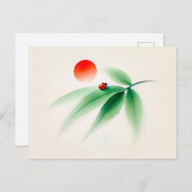 Chinesischer Ink Ladybug auf Bamboo Postkarte (Vorne/Hinten)