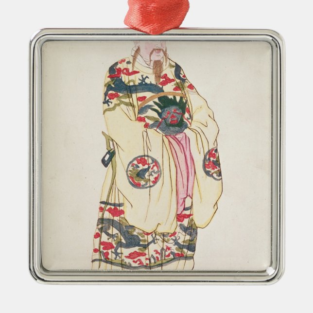 Chinesischer Kaiser im zeremoniellen Kostüm Silbernes Ornament (Vorne)