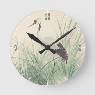 Chinesischer Kranich Chinoiserie Decoupage Runde Wanduhr