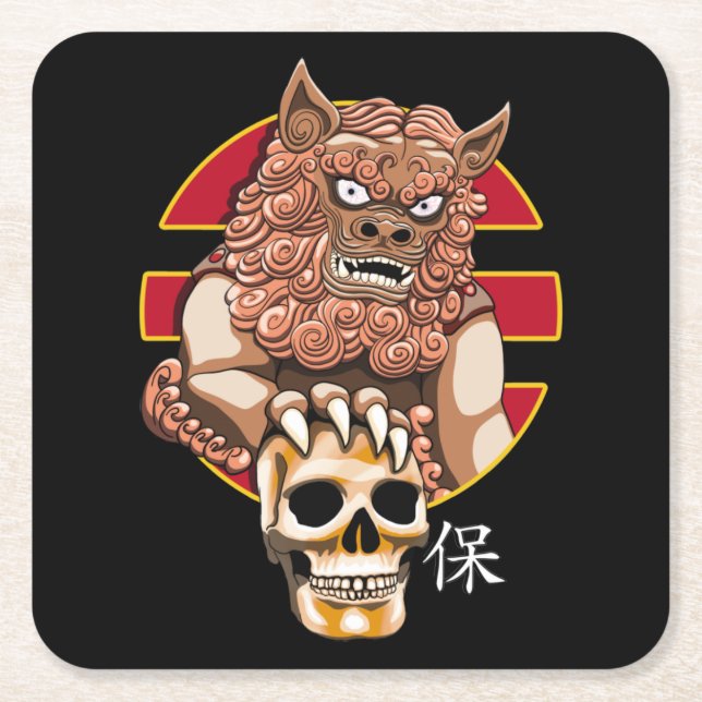 Chinesischer Löwenwächter - Foo Dog Rechteckiger Pappuntersetzer (Vorderseite)