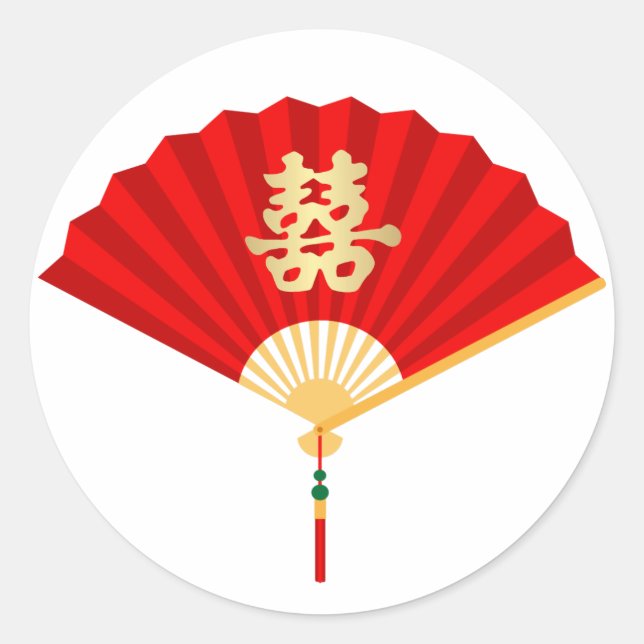 Chinesischer Lüfter und doppeltes Glück Runder Aufkleber (Vorderseite)
