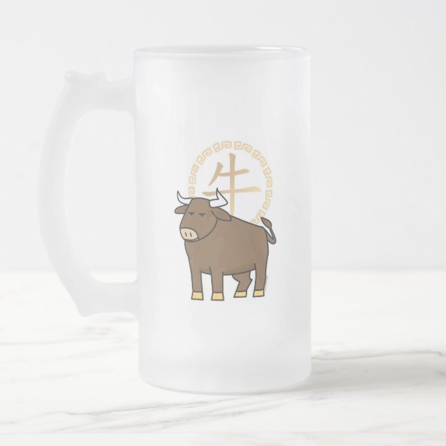 Chinesischer Mondkalender Neujahr Ox Bull Glücksge Mattglas Bierglas (Links)