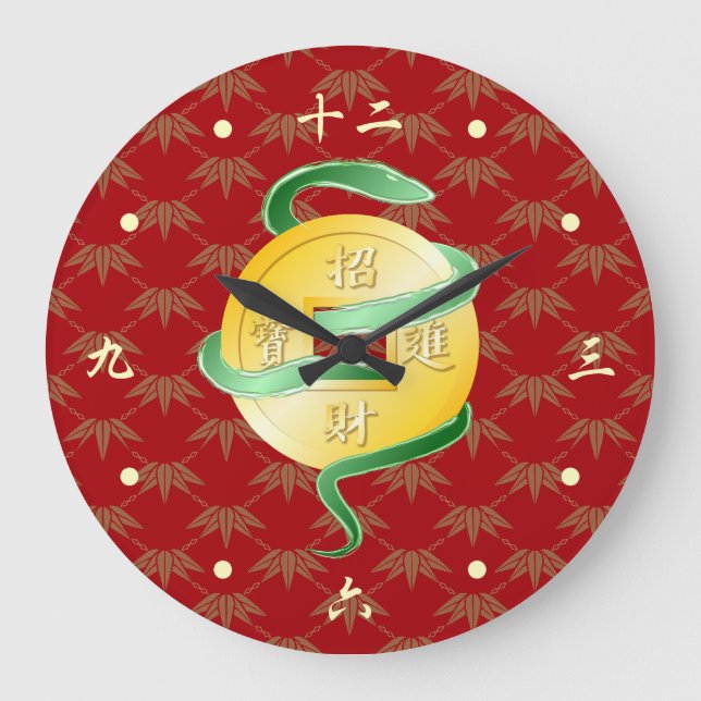 Chinesischer Mondneujahrsfest der Schlange 2025 Wo Große Wanduhr (Vorderseite)