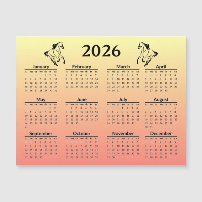 Chinesischer Neujahr des Pferdes 2026 Kalender Magnetkarte (Vorderseite)