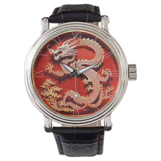 Chinesischer Neujahrdrache 2024 "papierschnitt" MW Armbanduhr (Vorderseite)