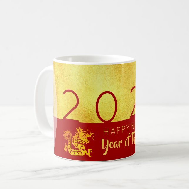 Chinesischer Neujahrdrache 2024 Red Gold 2TM Kaffeetasse (Vorderseite Links)