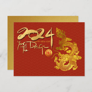 Chinesischer Neujahrdrache 2024 Red Gold HPostC Feiertagspostkarte