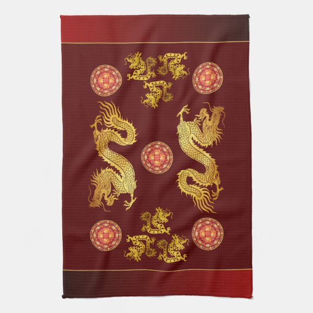 Chinesischer Neujahrsdrache 2024 dekoriert KT Geschirrtuch (Vertikal)