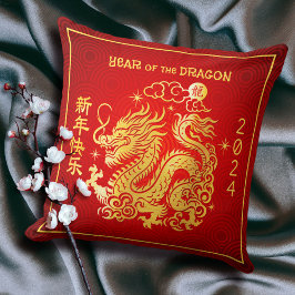 Chinesischer Neujahrsdrache 2024 Goldfoil Red Kissen