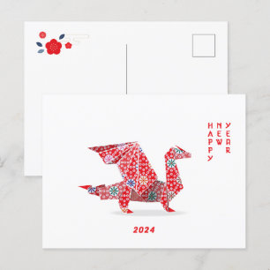 Chinesischer Neujahrsdrache 2024 Roter Origami Feiertagspostkarte