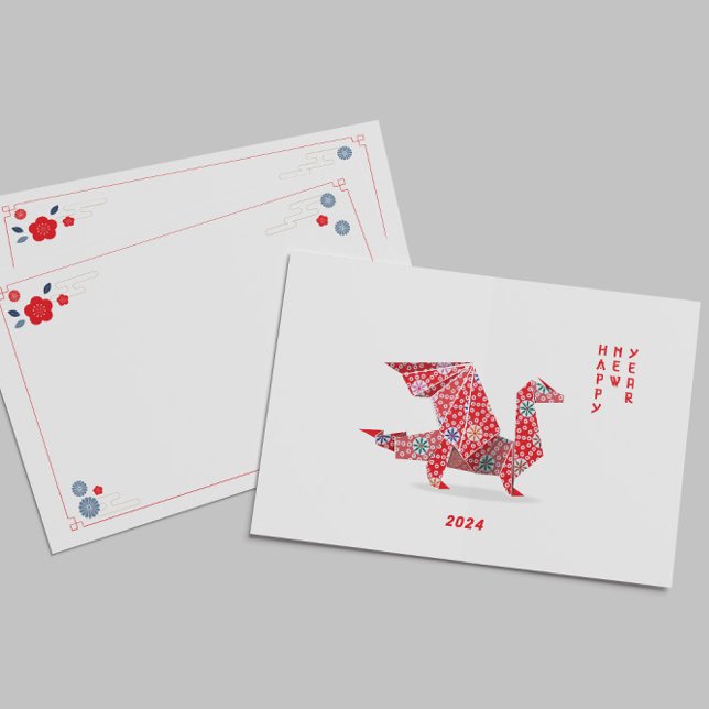 Chinesischer Neujahrsdrache 2024 Roter Origami Mitteilungskarte (Von Creator hochgeladen)