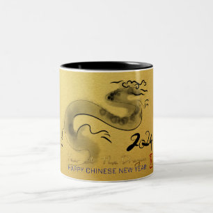 Chinesischer Neujahrsdrache Original-Malerei Gold  Zweifarbige Tasse