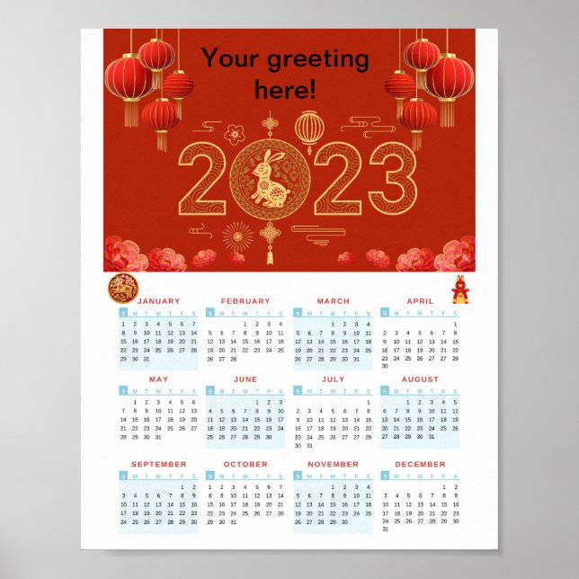 Chinesischer Neujahrskalender 2023 Poster (Vorne)