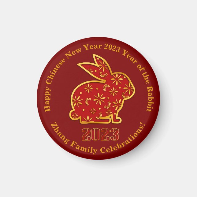 Chinesischer Neujahrsname 2023 Rabbit Gold 1,5" Magnet (Vorne)