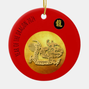 Chinesischer Neujahrsroter Goldener Drache 2024 CR Keramik Ornament
