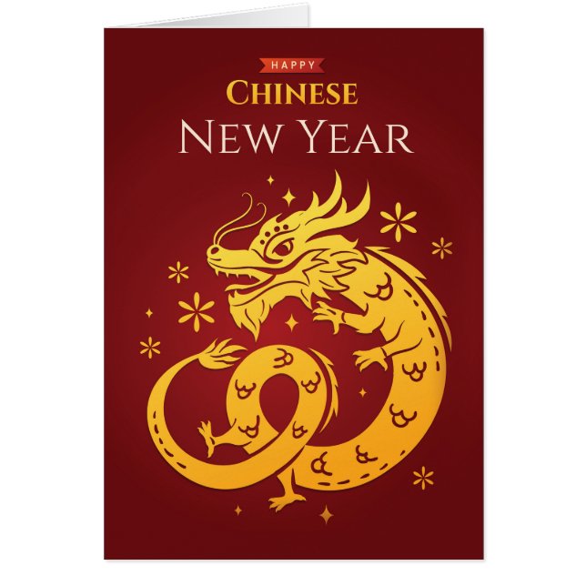 Chinesischer Neujahrsroter goldfarbener Drache auf (Vorne)