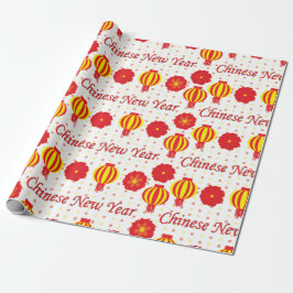 Chinesischer Neujahrsroter in gelben Laternengruß Geschenkpapier