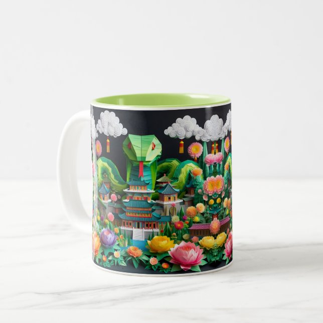 Chinesischer Neujahrsschlange 2025 Origami 2TM8 Zweifarbige Tasse (Vorderseite Links)