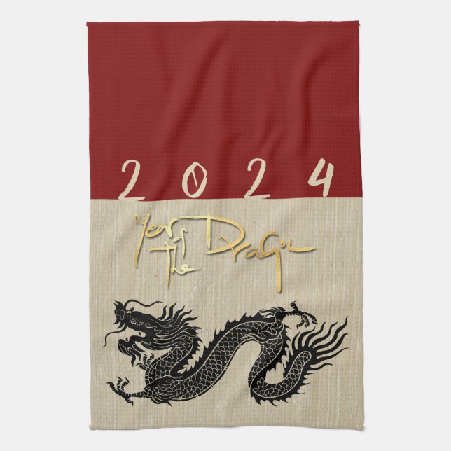 Chinesischer New Year Dragon Black Paper Schnitt Z Geschirrtuch (Vertikal)