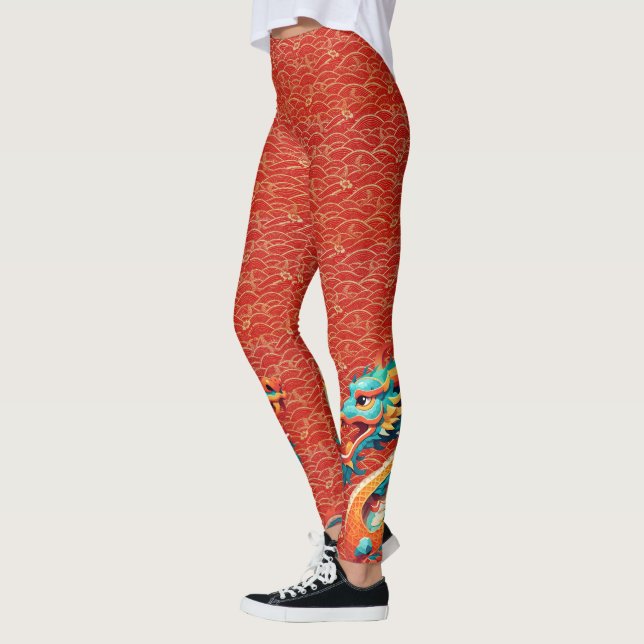Chinesischer New Year Dragon dekoriert Muster L Leggings (Links)