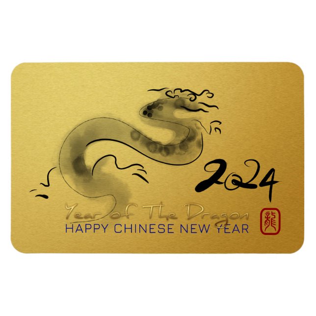 Chinesischer New Year Dragon Original Painting Gol Magnet (Horizontal)