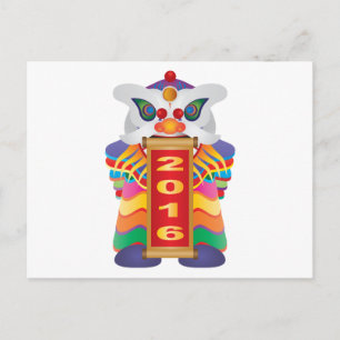 Chinesischer New Year Lion Dance mit Scroll 2016 Feiertagspostkarte