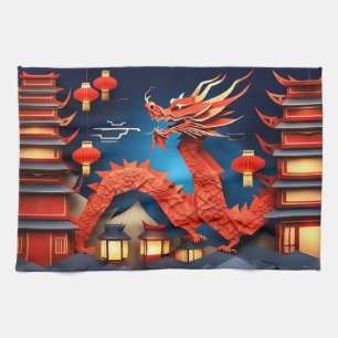 Chinesischer Origami Red Dragon Year KT Geschirrtuch